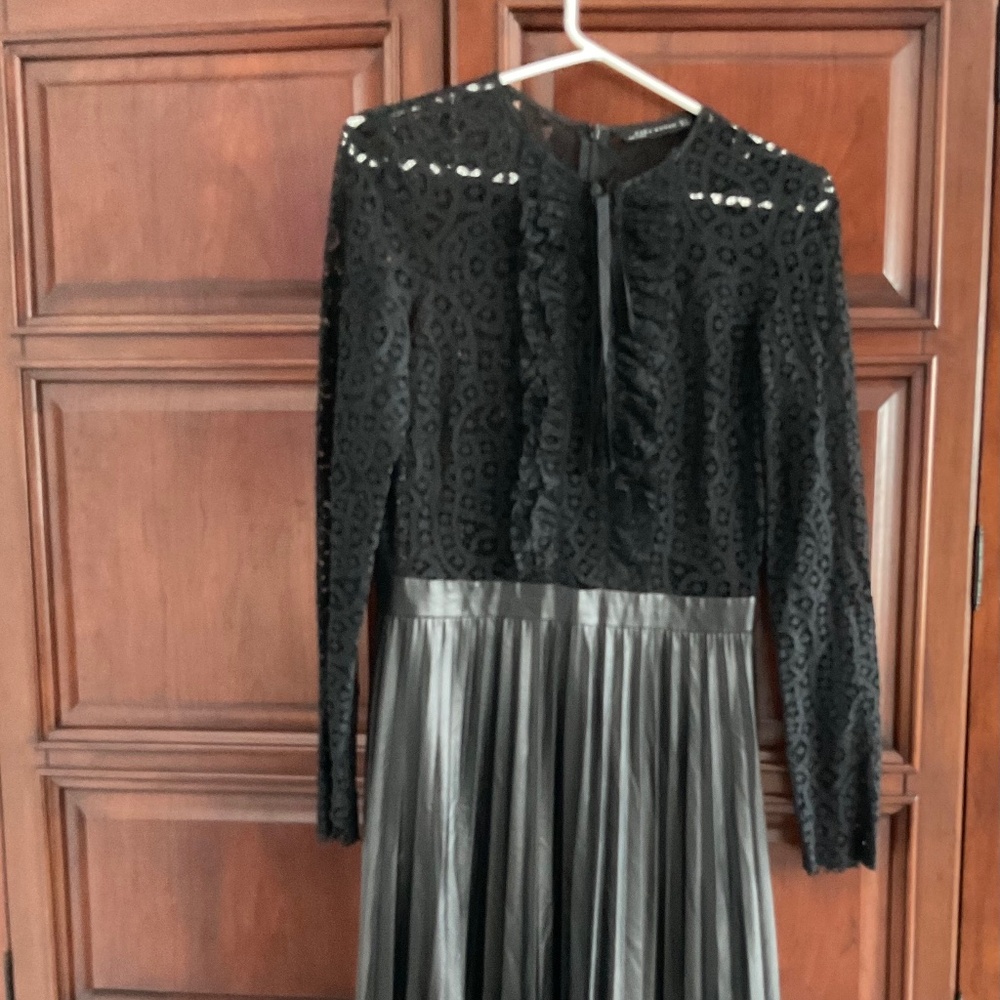 Zara lace and faux leather black dress